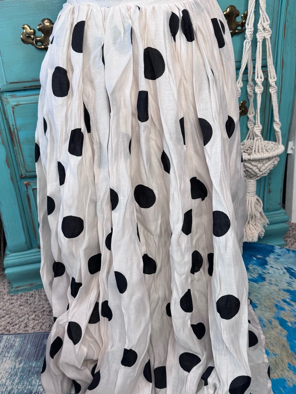 White Maxi Skirt with Black Polka Dots